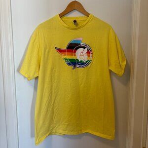 Ottawa Senator's NHL Yellow T-Shirt Rainbow Logo Pride Size XL